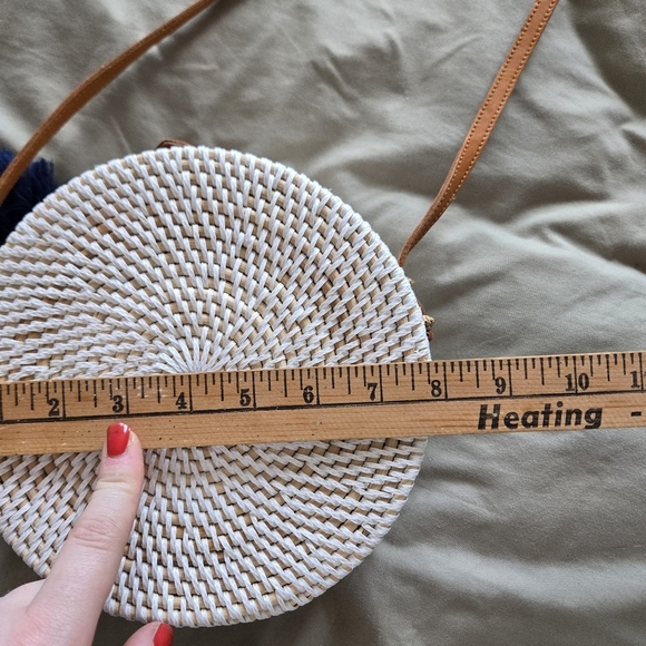 White Woven Crossbody Bag with Tan Strap - Picture 6 of 7